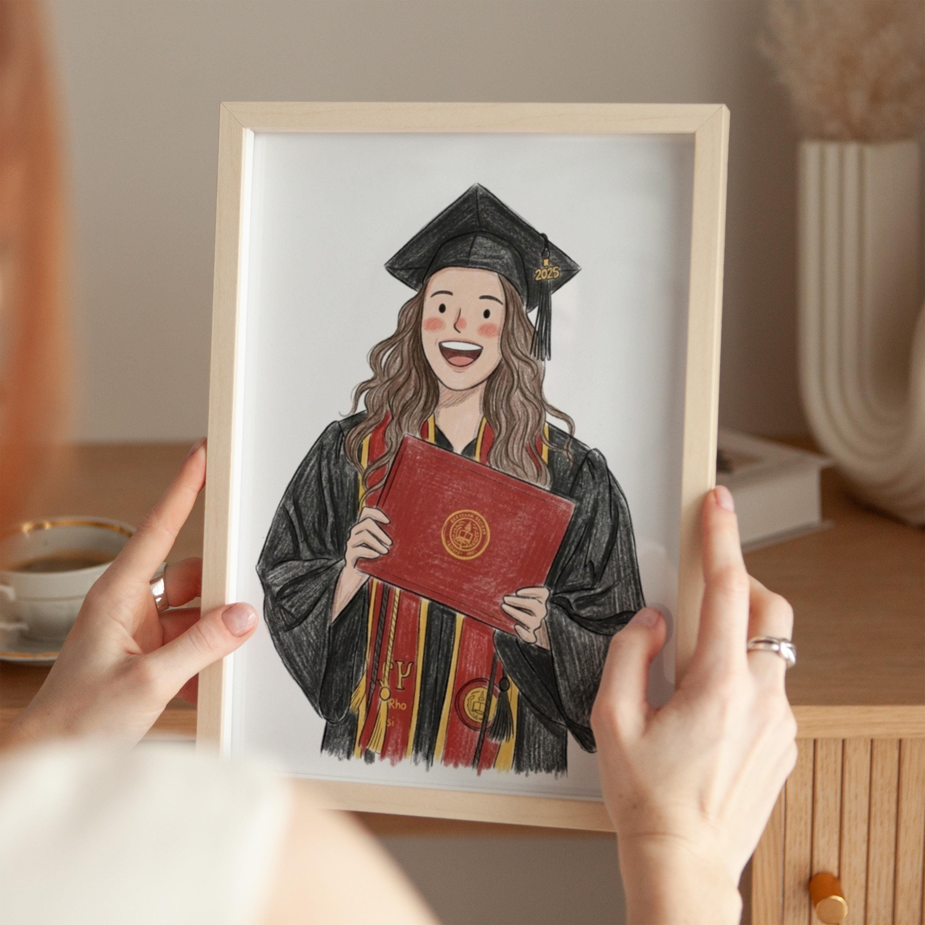 Custom Graduation Portrait Illustration, Minimalist Keepsake Art ...