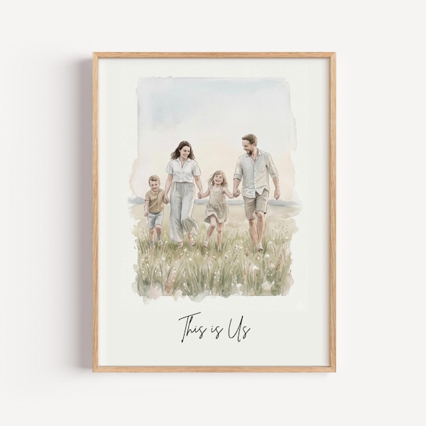 Custom Watercolor Family Portrait from Photo, Personalized Family Illustration Gift, Digital Download