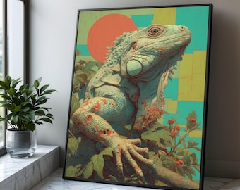 Majestic Iguana Canvas Print, Reptile Wall Art, Boho Home Decor