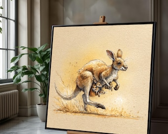 素朴なカンガルーとウサギのアート – アンティークなオーストラリアの