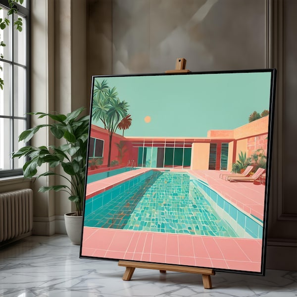 David Hockney Schwimmen Pool Leinwanddruck, Mid-Century Modern Art