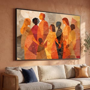 Abstrakte Familie Leinwand Druck, Warme Töne, moderne Silhouette Wandkunst