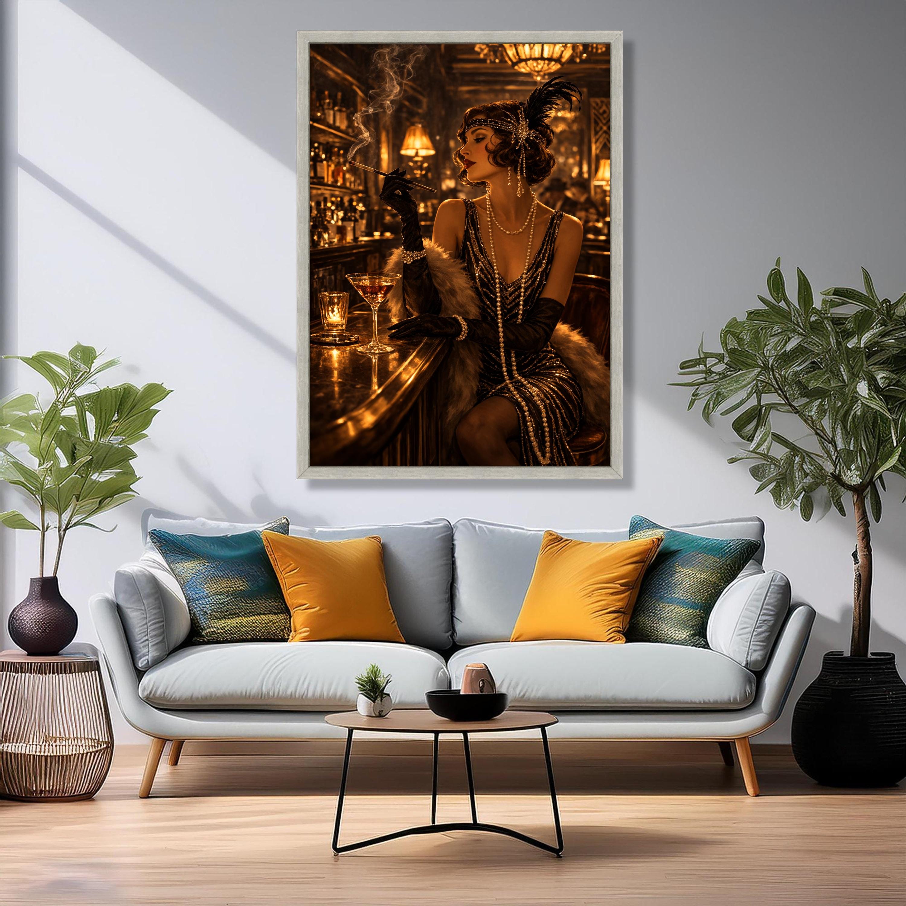 1920s Flapper Woman Canvas, Vintage Bar Scene Wall Art, Roaring ...