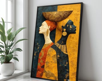 African Women Portrait Canvas, Tribal Ethnic Wall Art, Ready to Hang