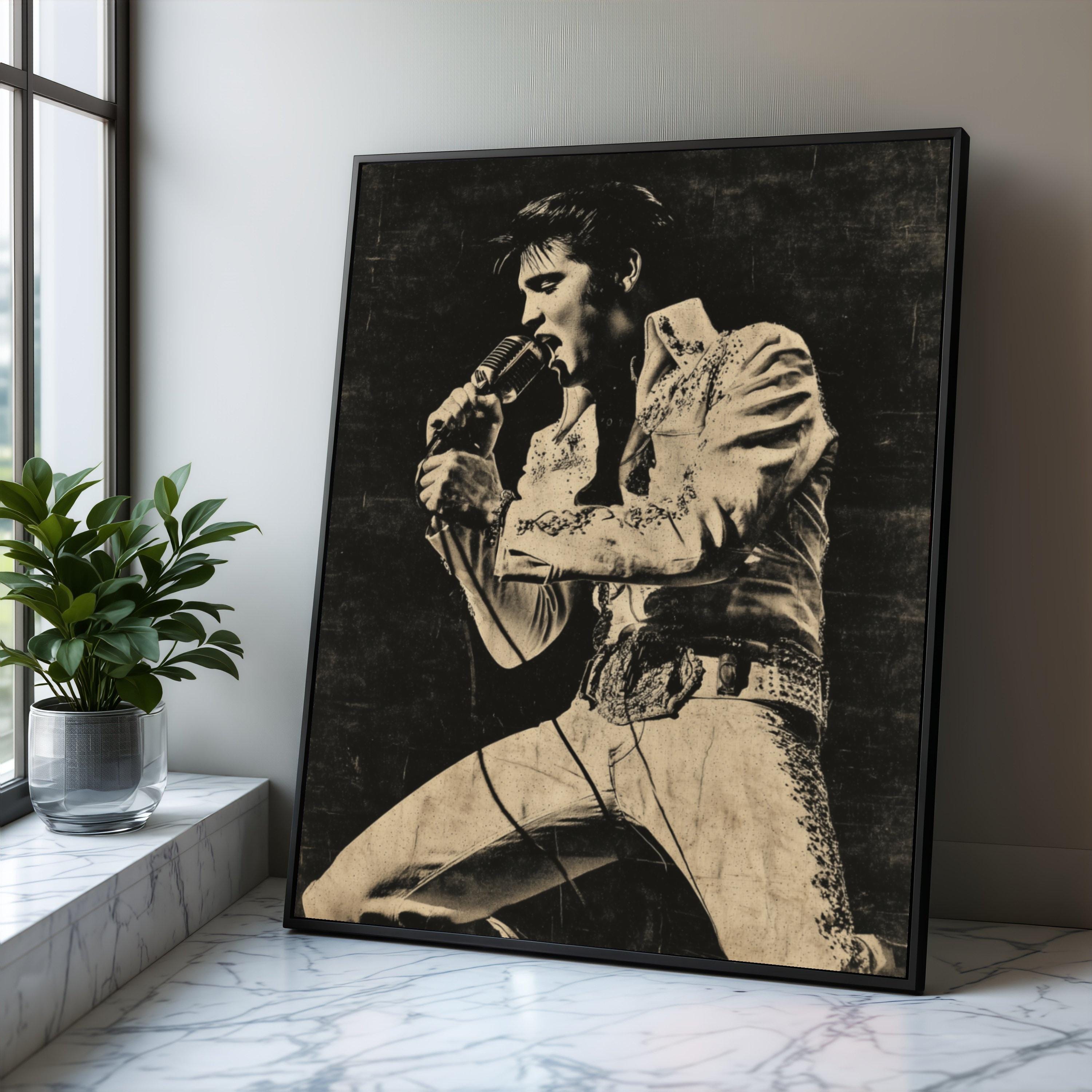 Elvis Presley Live Performance Framed Photo Collage - 12x15 Inch Black And White Wall Art