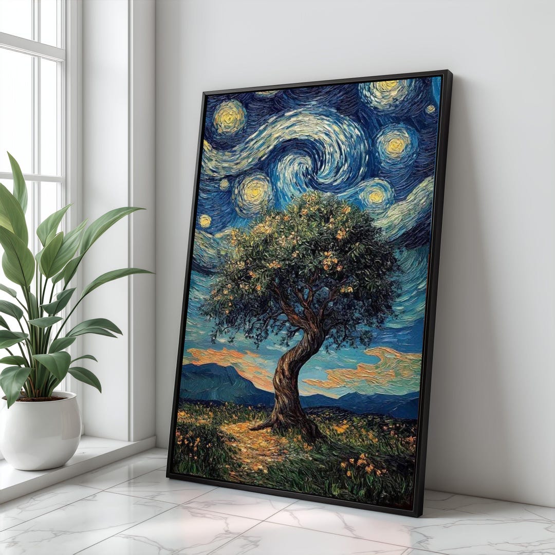 Van Gogh Starry Night Olive Tree Canvas, Swirling Sky Art - Etsy