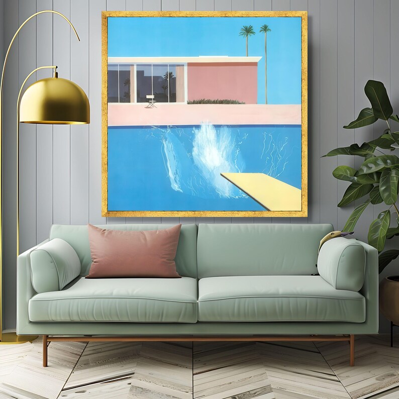Pool Canvas David Hockney Swimming Pool Canvas Print, Mid-century Modern Wall Art ...
