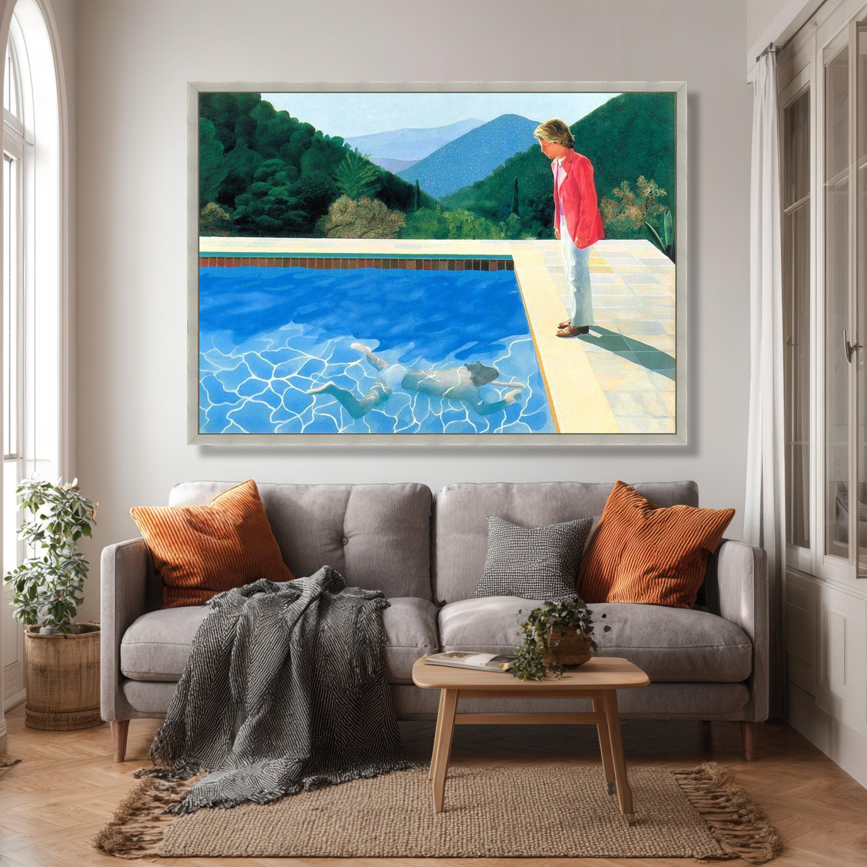 David Hockney Style Swimming Pool Canvas Print, Modern Figurative Wall ...