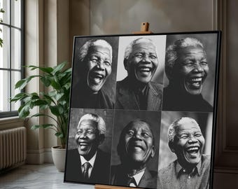 Nelson Mandela Laughing Portrait Canvas, Motivational Home Decor