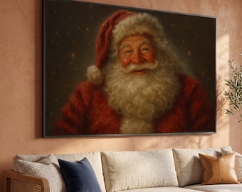 Vintage Santa Claus Portrait Canvas, Christmas Wall Art