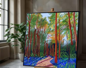 David Hockney Vibrant Forest Pathway Canvas, Colorful Woodland