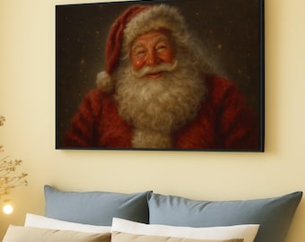 Vintage Santa Claus Portrait Canvas, Christmas Wall Art