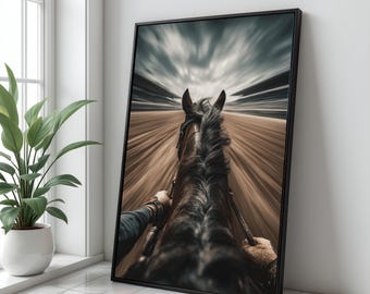 ダイナミックな競馬キャンバスアート、馬術の視点プリント - Etsy 日本