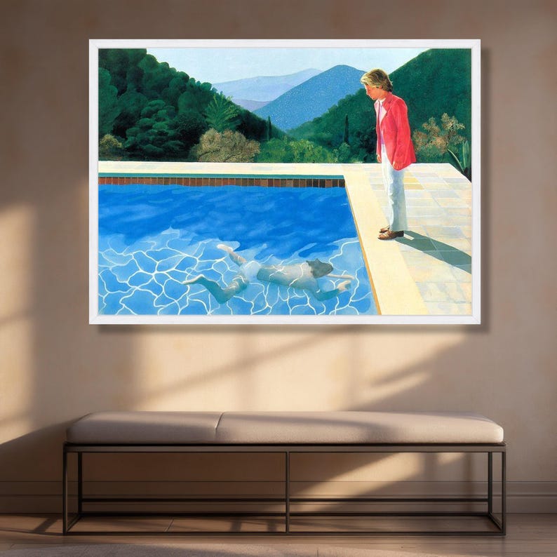 David Hockney Style Swimming Pool Canvas Print, Modern Figurative Wall ...