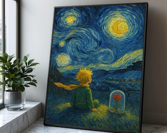 Little Prince Canvas Art, Starry Night Kids Room Decor