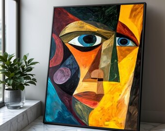 Pablo Picasso Portrait Canvas, Abstract Cubism Face, Modern Home Decor