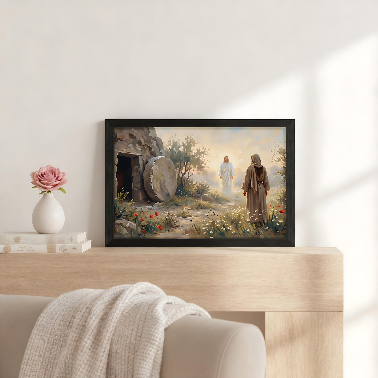 Resurrection Scene Art Canvas, Jesus at the Empty Tomb Illustration ...