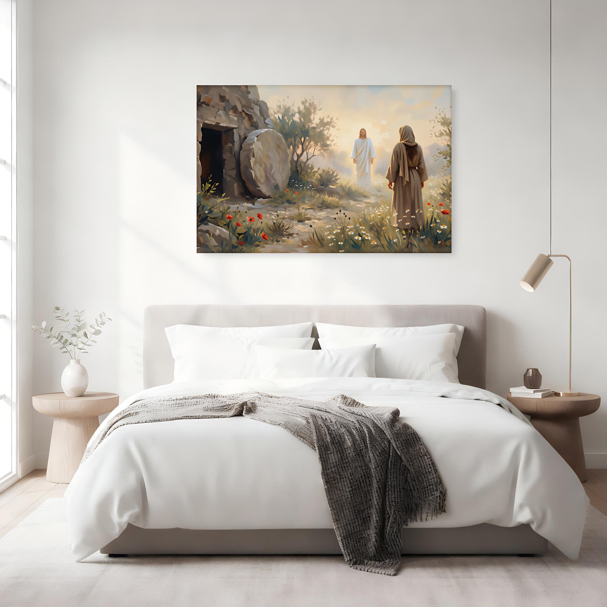Resurrection Scene Art Canvas, Jesus at the Empty Tomb Illustration ...