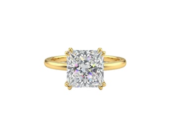 Anillo de compromiso solitario de moissanita talla princesa, plata de ley.