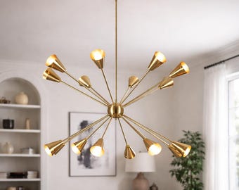 Handmade Brass Sputnik Chandelier | Mid Century Modern Starburst Light Lamp