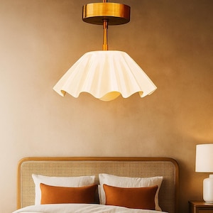 Mid Century geplooide plafondlamp, messing en opaal verzonken spoetniklamp vintage lamp plafondarmatuur licht voor slaapkamer, eetkamer, lamp