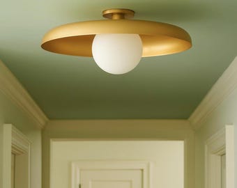 Handmade Brass Pendant Light, Modern Minimalist Ceiling Lighting, 30 inch