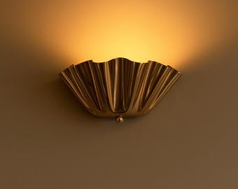 Art Deco Fan Wall Sconce – 12" Pure Brass Mid-Century Modern Lamp