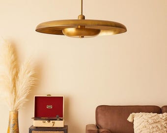 Flush Mount Light, 24-Inch Brass Mid Century Pendant Fixture