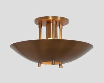 Brass Sputnik Chandelier - Mid Century Modern Flush Mount Ceiling Light