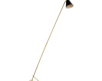 Lampada da terra Stilnovo in ottone, paralume Diabolo in stile Mid-Century italiano, illuminazione regolabile.