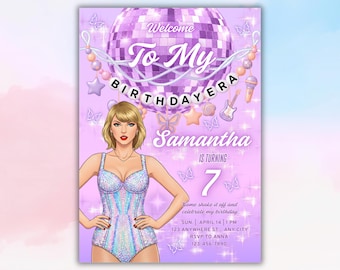 Invito per la festa di compleanno di una ragazza adolescente - Invito per la festa musicale di compleanno - Festa in stile viola e blu - Stampabile digitale modificabile