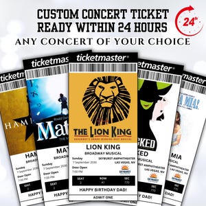Anpassade teaterbiljetter, utskrivbara Broadway-biljetter, digitala anpassade personliga biljetter som souvenirer, överraskningspresent, jubileumspresent