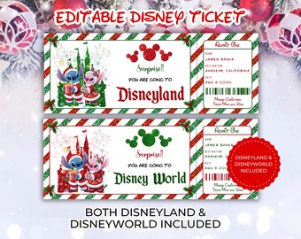 Biglietto modificabile per Disneyland di Natale, biglietto Stitch Disneyworld, biglietto modificabile con sorpresa, biglietto per parco a tema, biglietto regalo a sorpresa