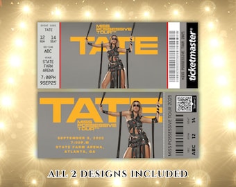 Biglietto regalo modificabile personalizzato per il tour mondiale del concerto Miss Possesive di TATE MCRAE, biglietto da collezione souvenir stampabile