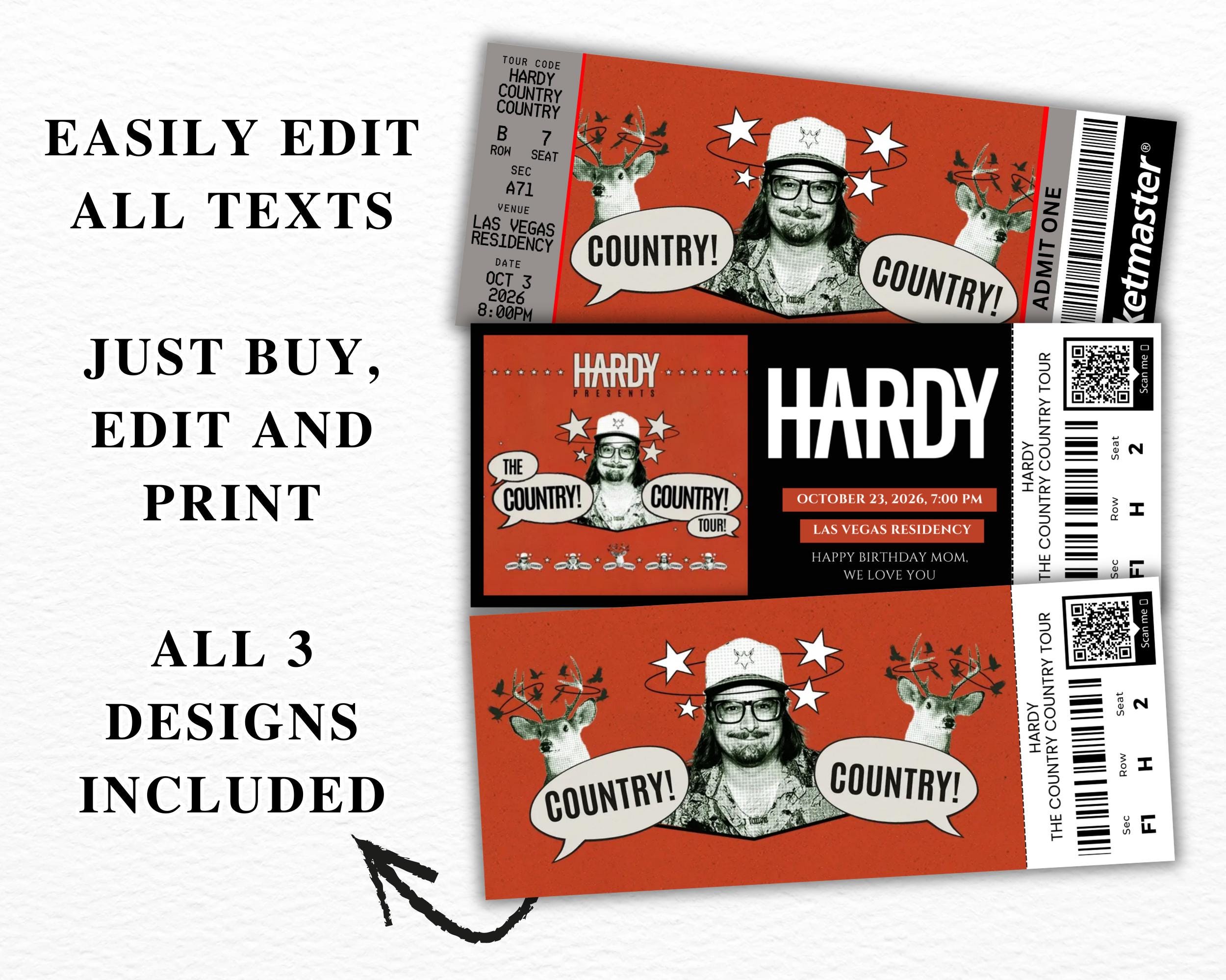 Hardy Editable Concert Ticket, Hardy the Country Country Tour