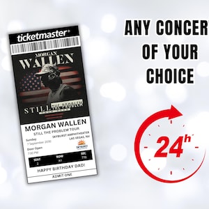 Pu&ograve; includere: Un biglietto per il concerto di Morgan Wallen Still The Problem Tour allo Skyburst Amphitheater di Las Vegas, NV. Il biglietto &egrave; per domenica 7 settembre 2030, con apertura porte alle 19:00. Il biglietto recita "Buon compleanno pap&agrave;!" e "Ammetti uno."