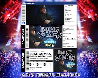 Biglietto modificabile per il tour di Luke Combs, biglietto del tour, tour di Luke Combs My Kinda Saturday Night, modello Canva, regalo a sorpresa, biglietto del concerto
