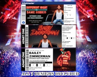 Bailey Zimmerman bearbeitbares Ticket, Bailey Konzertkarte, Konzertkarte, Überraschungsgeschenk, verschiedene Nacht Same Rodeo Tour bearbeiten Tickettheater