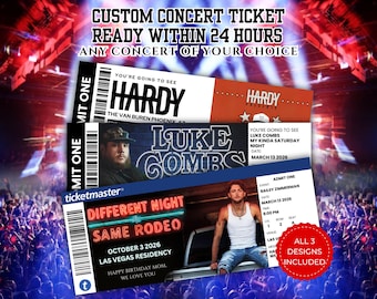Custom Concert Tickets, Printable Ticket, Digital Custom Personalized Concert Ticket Souvenir, Surprise Gift Holiday, Anniversary Gift