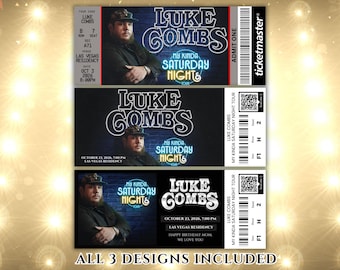 Billet modifiable de tournée Luke Combs, billet de tournée, tournée Luke Combs My Kinda samedi soir, modèle de toile, cadeau surprise, billet de concert