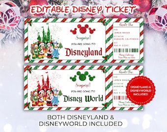 Bearbeitbares Weihnachten Disneyland Ticket, Disneyworld Ticket, Überraschungsoffene Bearbeitungsbares Ticket, Freizeitparkticket, Überraschungsticketgeschenk
