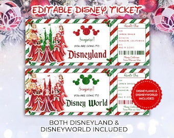 Bearbeitbares Weihnachten Disneyland Ticket, Prinzessin Disneyworld Ticket, Überraschungsoffene Bearbeitungsbares Ticket, Freizeitparkticket, Überraschungsticketgeschenk