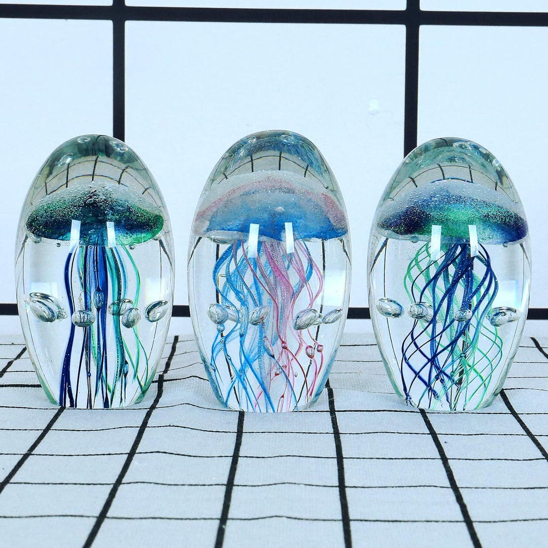 Hand Blown Glass Jellyfish Figurine Aquarium Ornament Paperweight Gift ...