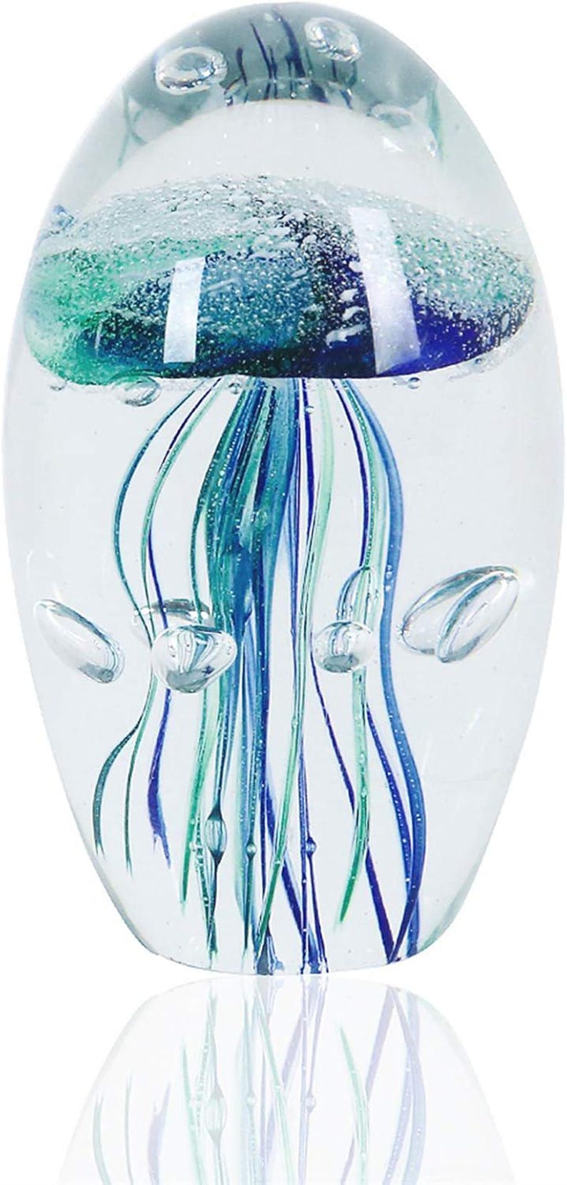 Hand Blown Glass Jellyfish Figurine Aquarium Ornament Paperweight Gift ...