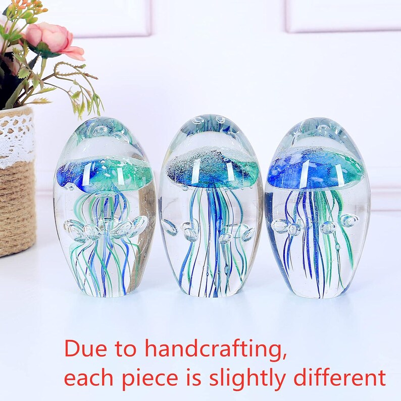 Hand Blown Glass Jellyfish Figurine Aquarium Ornament Paperweight Gift ...
