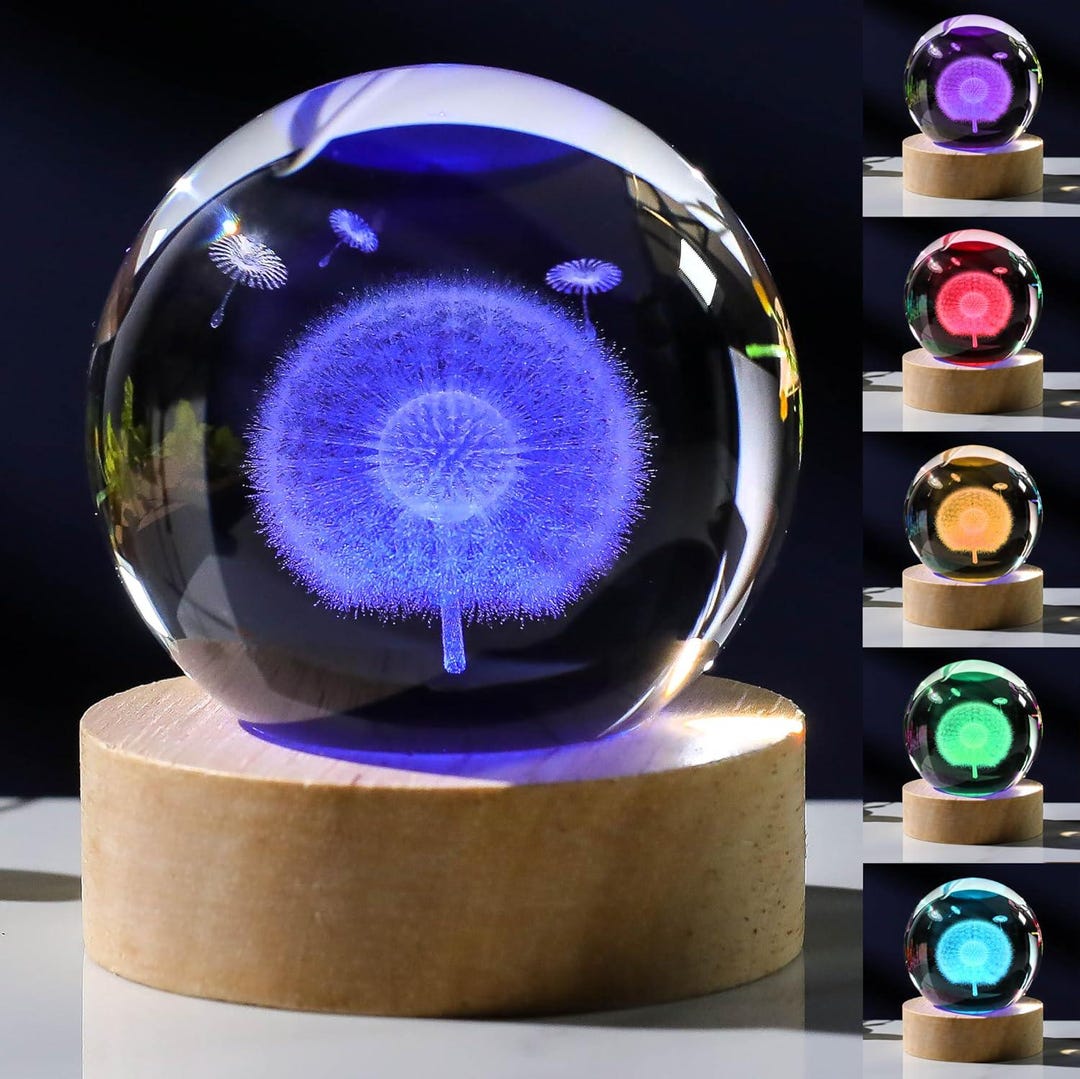60mm 3D Dandelion Crystal Ball Glass Figurine Paperweight Gift for ...