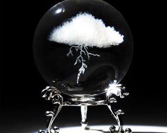 Laser Engraved Lightning Cloud Crystal Ball, K9 Glass Desk Decor