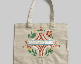 Brighton Park Chicago Tote Bag, Organic Cotton Rail Junction and Mexican Heritage Carryall
