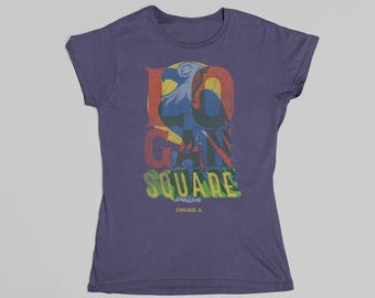 Logan Square Chicago Fitted T-Shirt, Organic Cotton Centennial Eagle and Cantinflas Tribute Neighborhood Tee