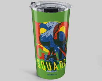 Logan Square Chicago Tumbler, Centennial Eagle and Cantinflas Tribute Insulated Travel Mug Gift